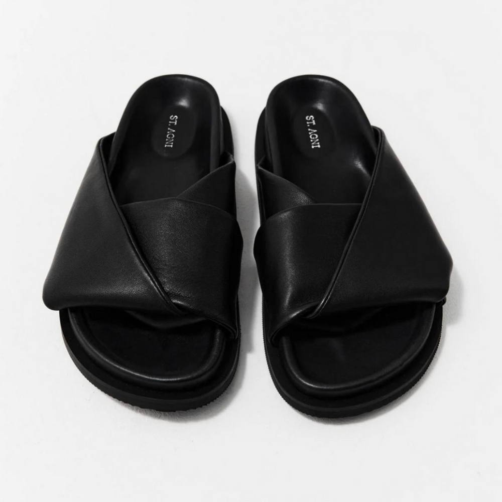 St. Agni Fold Detail Leather Slides